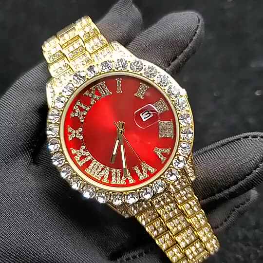Hip Hop Gold Plated Luxury Watch Iced Out Micro CZ Diamonds