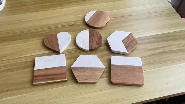 Marble Acacia Wood Coasters for Home Office or Christmas