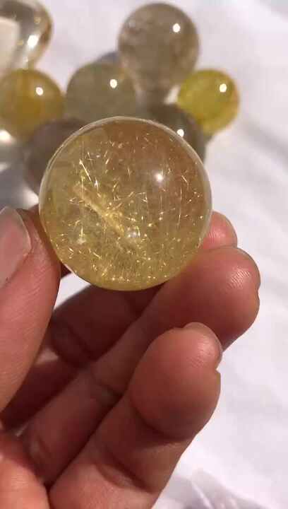 Rutilated Quartz Sphere - Natural Gold Color Crystal Ball