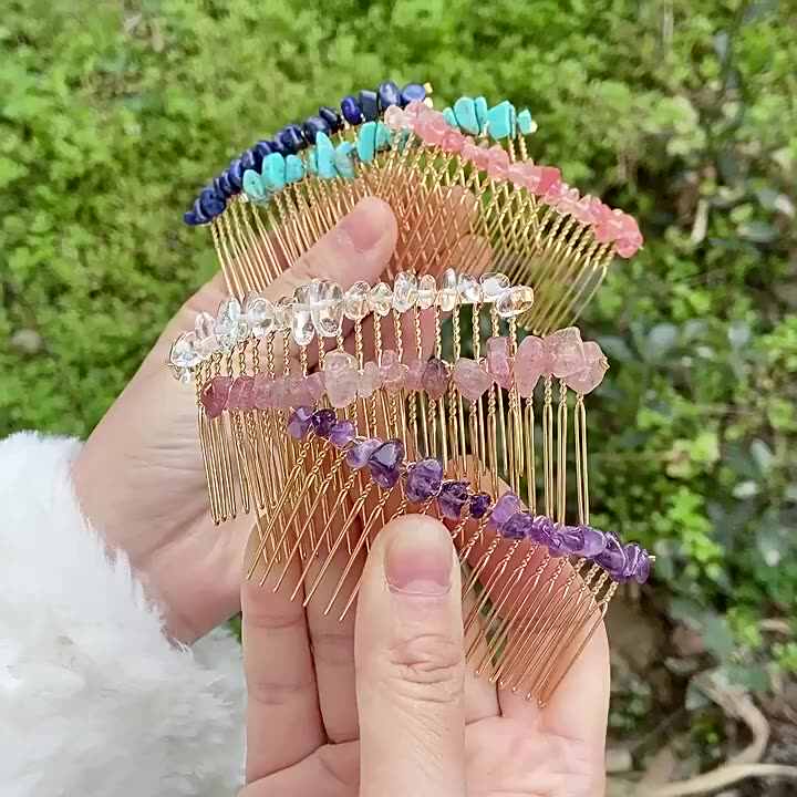 Zenper Hair Jewelry Natural Gemstone Barrettes Clips