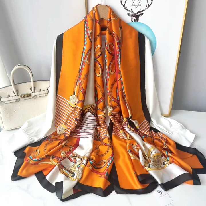 New Arrival Green Ginkgo Leaf Pattern Silk Scarves Beach Shawls