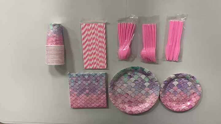 Pastel Mermaid Disposable Tableware Set Little Mermaid Paper