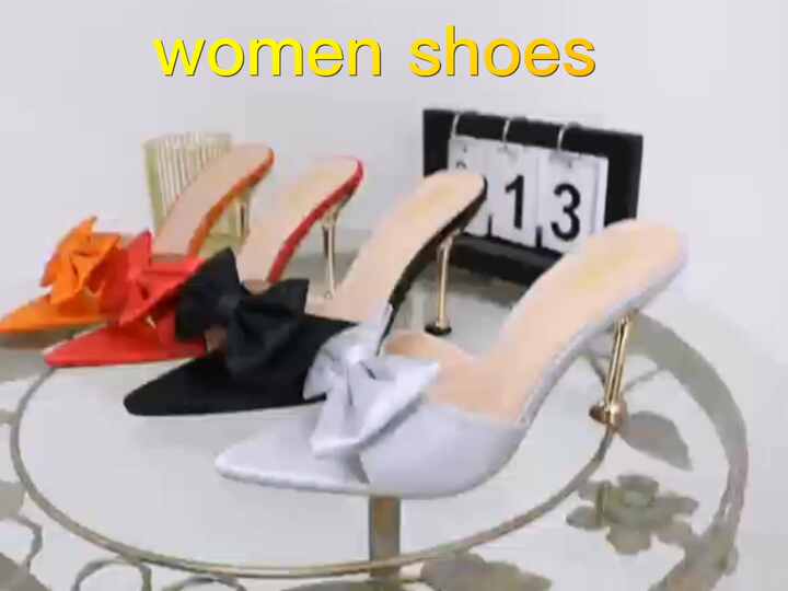 Y Hot Selling Elegant Women Ladies Rivet Heels Bow Knot Rubber PU