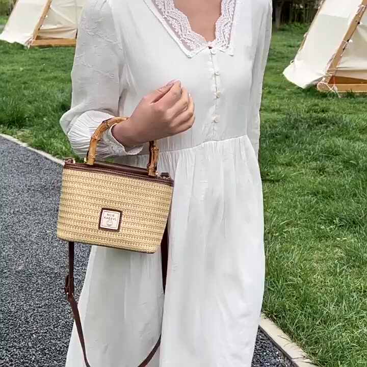 2024 New Fashionable Advanced Bamboo Handbag Grass Woven Women's Daily  Versatile Zip Closure Shoulder/Crossbody Bag Lady Style