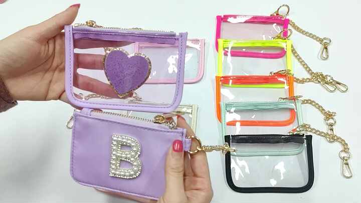 2 Portafogli Trasparenti In PVC Con Cordino E Glitter – Porta Carte Da Collo Per Ragazze E Donne