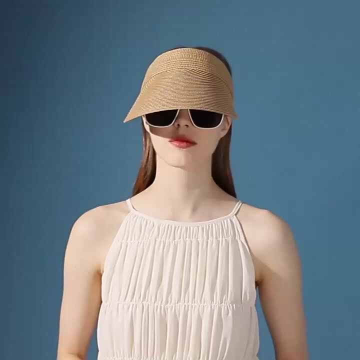 FF1177 Summer Wide Brim Womens Straw Beach Sun Hat Foldable
