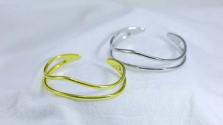 VIANRLA Sterling Silver 925 Bangle Double Layer Wave Open Cuff