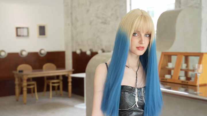 Wholesale Gray Blue Wig Long Straight Synthetic Hair