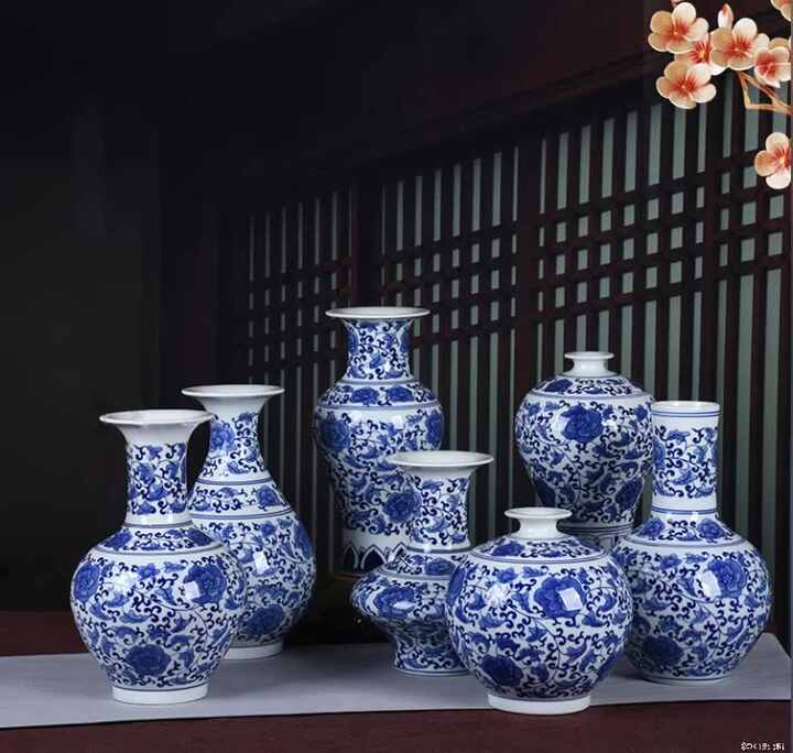 景徳鎮陶磁器卓上花瓶 手描き青白伝統模様 ホームデコレーション