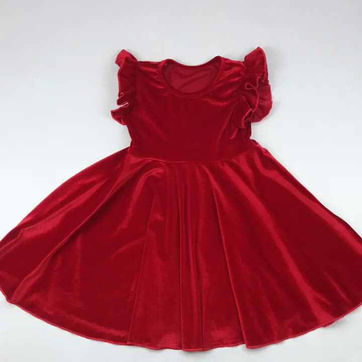 High Quality Babi Girl Velvet Dress 2 Year Old Girl Dress Summer Flutter  Sleeve Toddler Girl Dress up