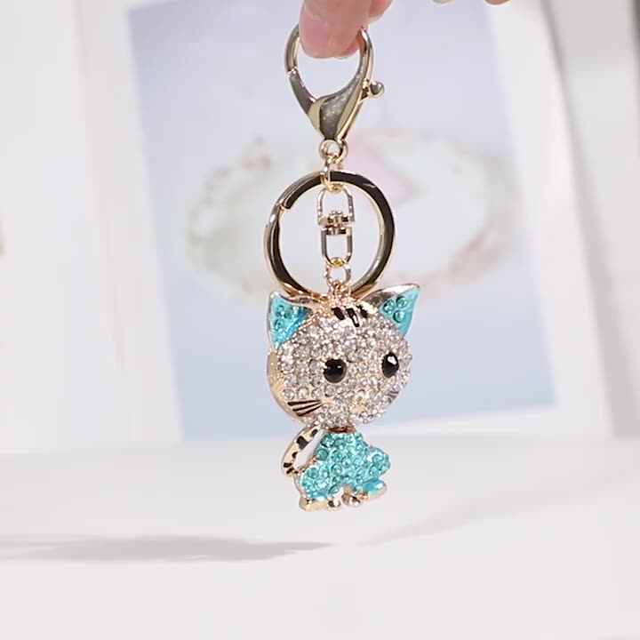 New Hello Kitty Rhinestone Cat Head Keychain Cute Stylish
