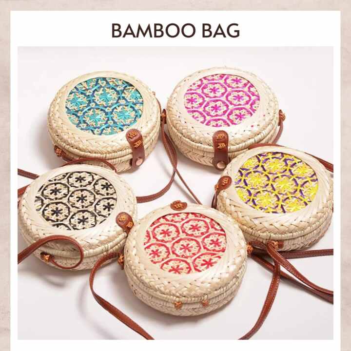 Fashionable Eco Friendly Round Bamboo Woven Bags With Handle Crossbody  Colorful Bamboo Bag Cheapest Price Handbag