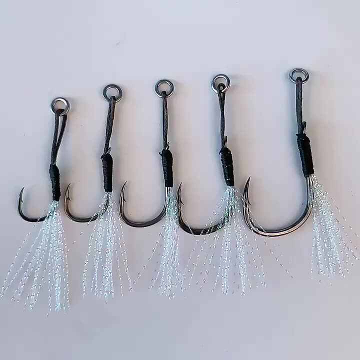 10pcs Fishing Assist Hooks 11#-19# Jigging Assist Hooks Single Fishing  Assist Hooks with Bucktail with Feather