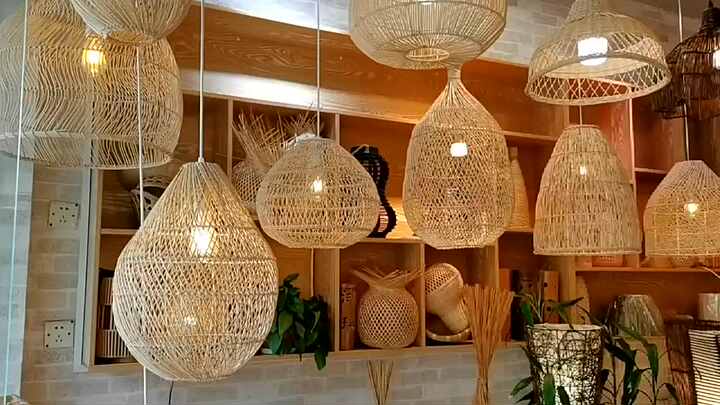 Paralume In Bambù Vintage SEWOART 30x30 Cm - Stile Retrò Per Lampade A Sospensione E Tavolo