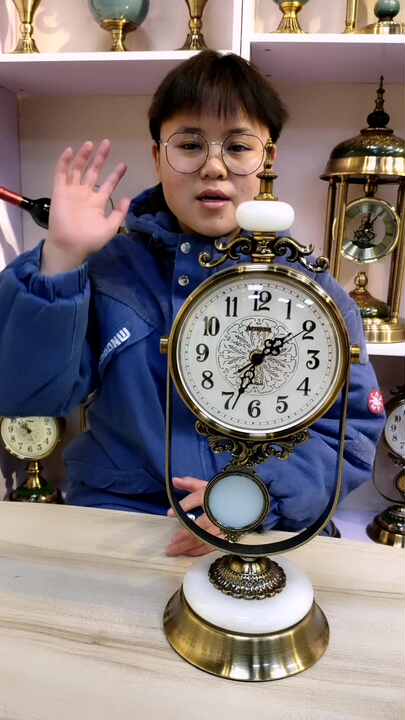 Armens 6905-1 Retro Large Metal Jade Marble Table Clock for Home