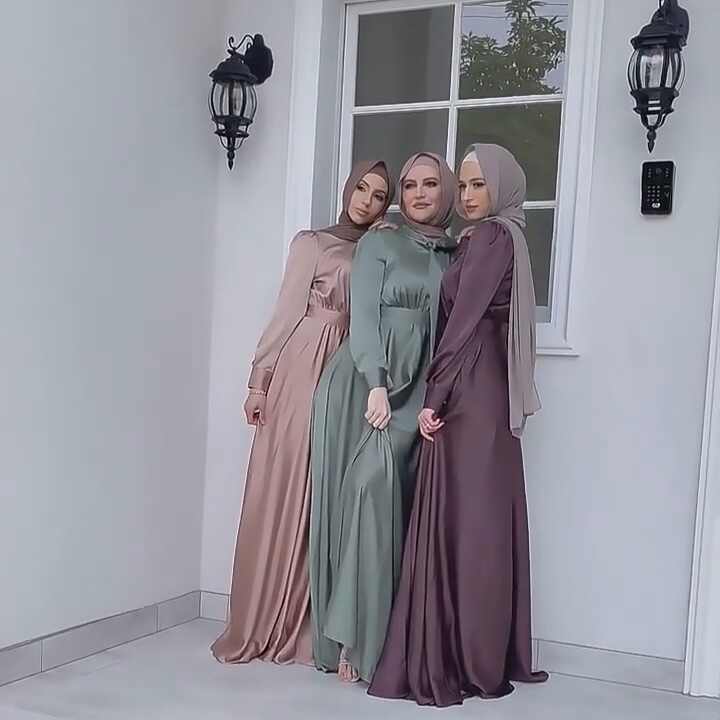 Flowy Premium Satin Maxi Dress Abaya Modest Style Big Swing Dubai Turkey  Long Dress Muslim Women's Robe