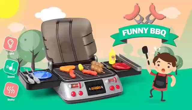 Set Barbecue Giocattolo Per Bambini – Con Fumo, Luci E Cibo Che Cambia Colore, Valigetta Da Cucina Per 3+ Anni