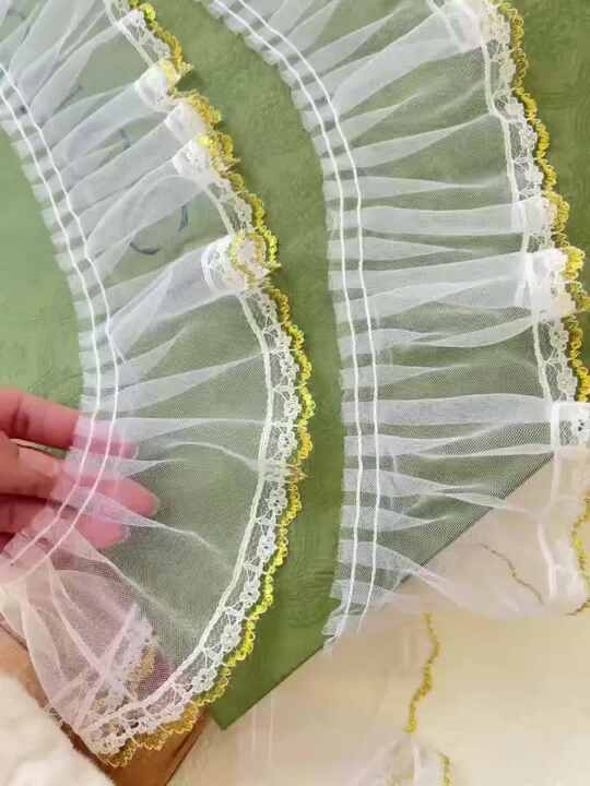Width 14.1 cm Polyester Gold Tulle Soft Embroidery Lace Trim