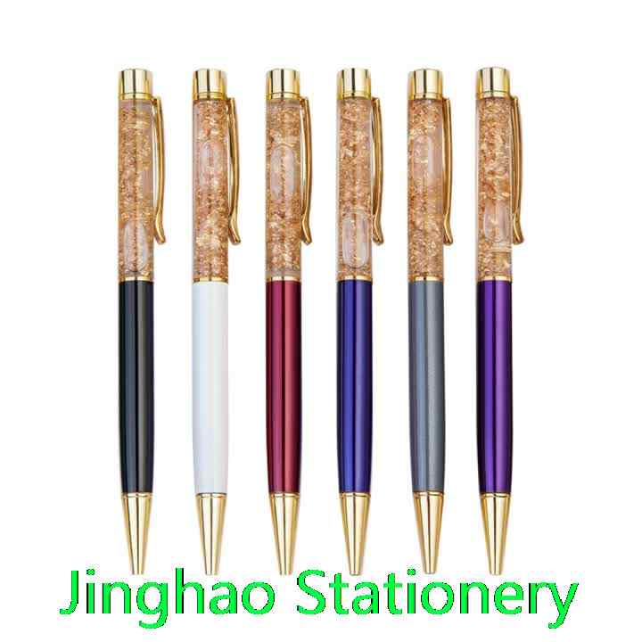 JH Brand Gold Foil Metal Ball Pen Floating Golden Flakes Metal Crystal Ball  Pen