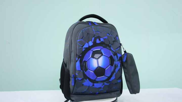 New Arrival School Bag Hard Shell Blue Football Boy Backpack Large
