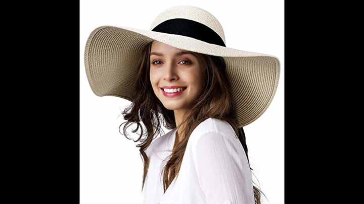 Womens Sun Straw Hat Foldable, Floppy Beach Hat