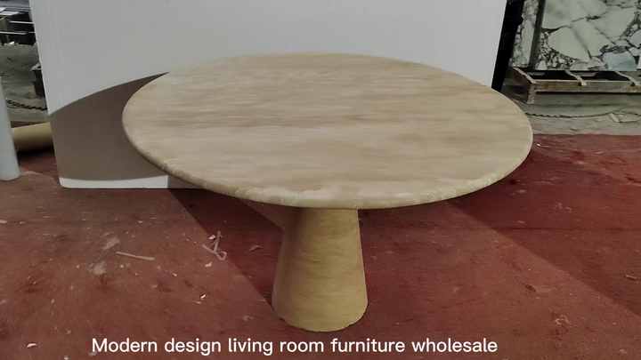Table d'appoint ronde en marbre travertin 45cm