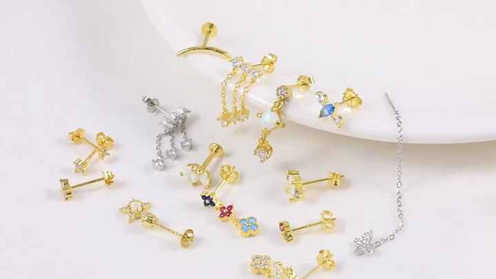 Women's Gold Plated Tiny Cubic Zirconia Butterfly Stud Earrings