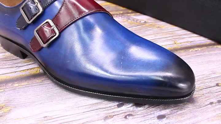 Blue Leather Slip on Men Shoes - Pointed Toe Dress Shoes