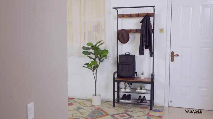 VASAGLE Vintage Industrial Entryway Coat Rack Bench, OEM Wholesale