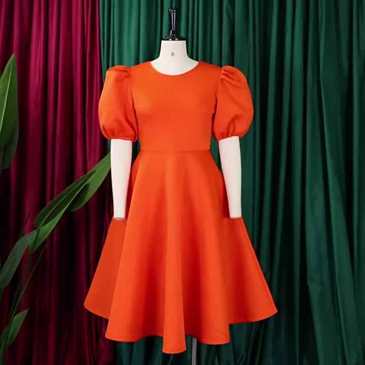 New Design Elegant Birthday Banquet Dress Bubble Sleeves Plus Size Solid Color Casual Summer Dresses for Women T031 New Design Elegant Birthday Banquet Dress Bubble Sleeves Plus Size Solid Color Casual Summer Dresses for Women T031