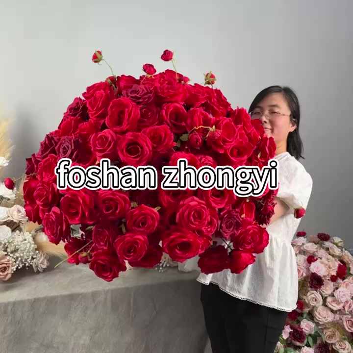 Customized Silk Rose Flower Ball Centerpiece Artificial Red Flower Ball