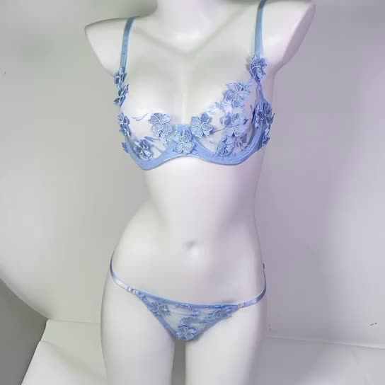 Floral Underwear Set Mesh Transparent Bra Underwear Women's Flowers