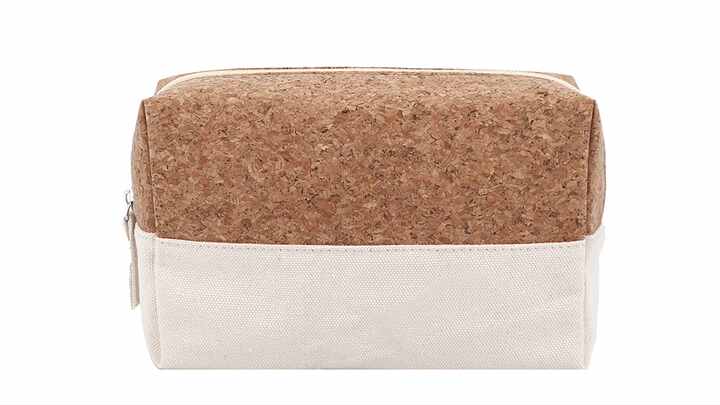 Eco Friendly Organic Cotton Canvas Natural Recycled RPET Oak Wood Skin Cork  Basic Makeup Toiltery Packaging Pouch Cosmetic Bag