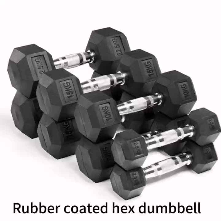 Black Fixed Rubber Coated Hex Dumbbell for Gym
