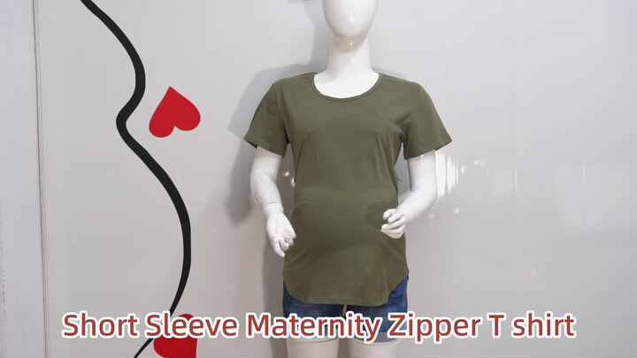 Summer Maternity Clothing Zipper Breastfeeding T Shirt Women Pregnancy  Blouse Stretch Cotton Plus Size S-4XL Jersey Fabric