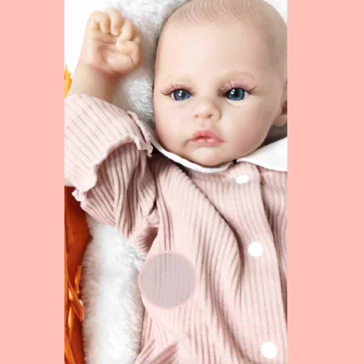 Poupée Reborn Fille 50cm – Nouveau-né Hyperréaliste Yeux Bleus Cheveux Blond, Silicone Tout Doux