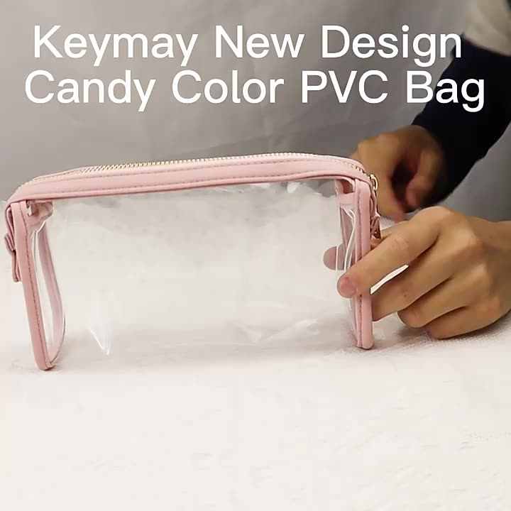 Keymay Candy Color Clear Cosmetic Bag Travel Transparent Makeup Pouch  Personalized Waterproof Plastic PVC Zipper Toiletry Bag