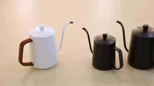 White Enamel Pourover Kettle with Wood Handle