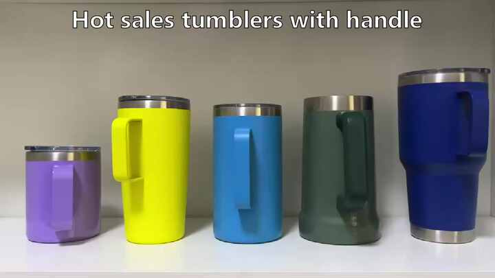 20oz 24oz 30oz 2-in-1 Lid Stainless Steel Vacuum Insulated Water Bottle  Iced Coffee Tumbler Mug Cup with Handle and Straw