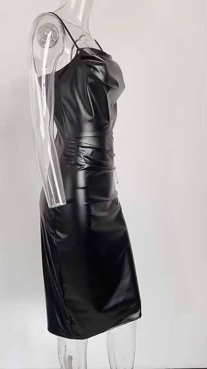 PU Black Party Summer Outfits Night Club Dresses Vestidos De Gala Women  Clothing Classy Faux Leather Dress for Ladies