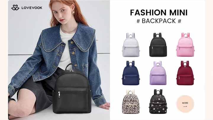 Small Womens Black Square Leather Backpack Purse Stylish Book Bags For