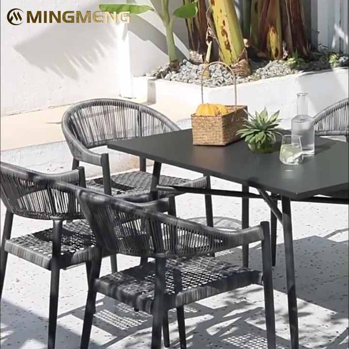 Outdoor Woven Aluminum Garden Chairs French PVC Stackable
