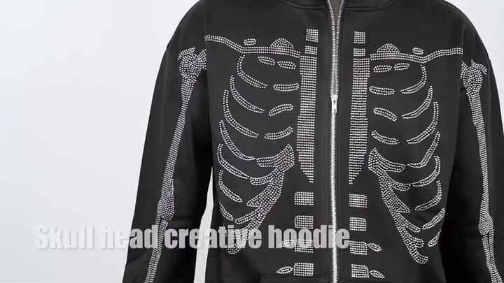 Custom Skeleton Rhinestone Zip up Hoodie - High Quality