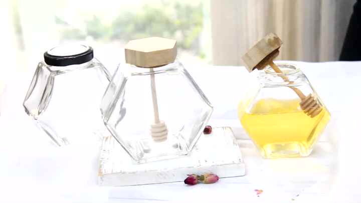 Vaso Per Miele In Vetro Liitrton Con Coperchio In Sughero E Cucchiaio – Design Esagonale, 340 Ml, Per Cucina E Dispensa