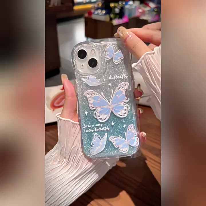 Custodia morbida in silicone 3D Glitter Pearl farfalla per iPhone 12 11 Pro Max XR X XS 6s 7 8 Plus cover per Samsung S8 S9 S10, Clean, per iphone 8 plus
