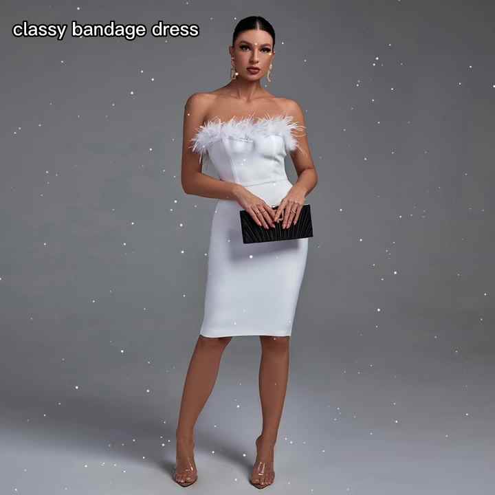 2021 nuevas y elegantes plumas adornadas sin tirantes para mujer