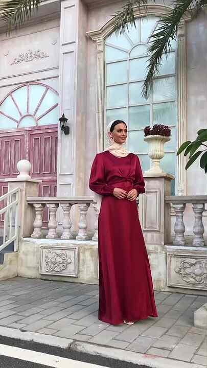 long elegant dresses for wedding guests with sleeves Long Sleeves V Neck Ankle Length Chiffon Wedding Guest Dresses, Plum main image 1