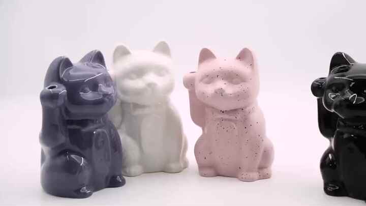 Cute Lucky Cat Mug - Hand Painted Maneki Neko Tiki Mug
