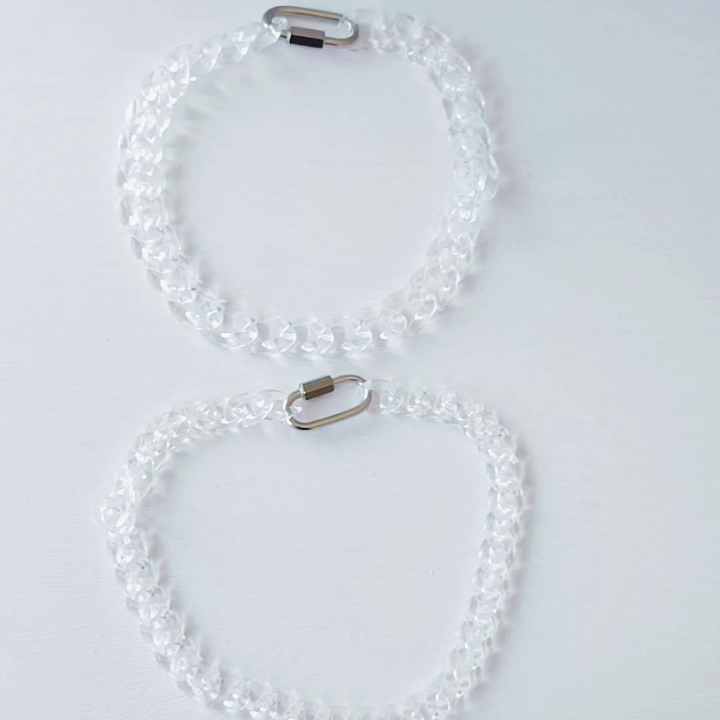 Fashion Lock Clear Choker Necklace Stainless Steel Acrylic