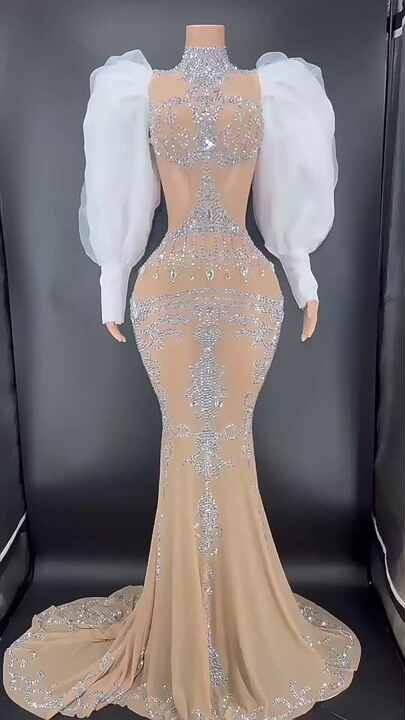 2022 Fashion Show Bareback Fishtail Glittering Rhinestone Maxi Dresses Yellow Dress Women Elegant Evening Party Gold Dress 2022 Fashion Show Bareback Fishtail Glittering Rhinestone Maxi Dresses Yellow Dress Women Elegant Evening Party Gold Dress